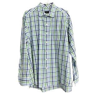 Club Room Blue Green‎ Checkered Dress Shirt Size 17.5